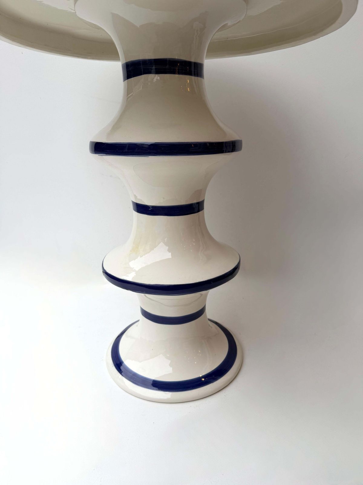 Furniture Contemporary Pair Of Blue And White Ceramic Stripe Side Tables. Italy photo