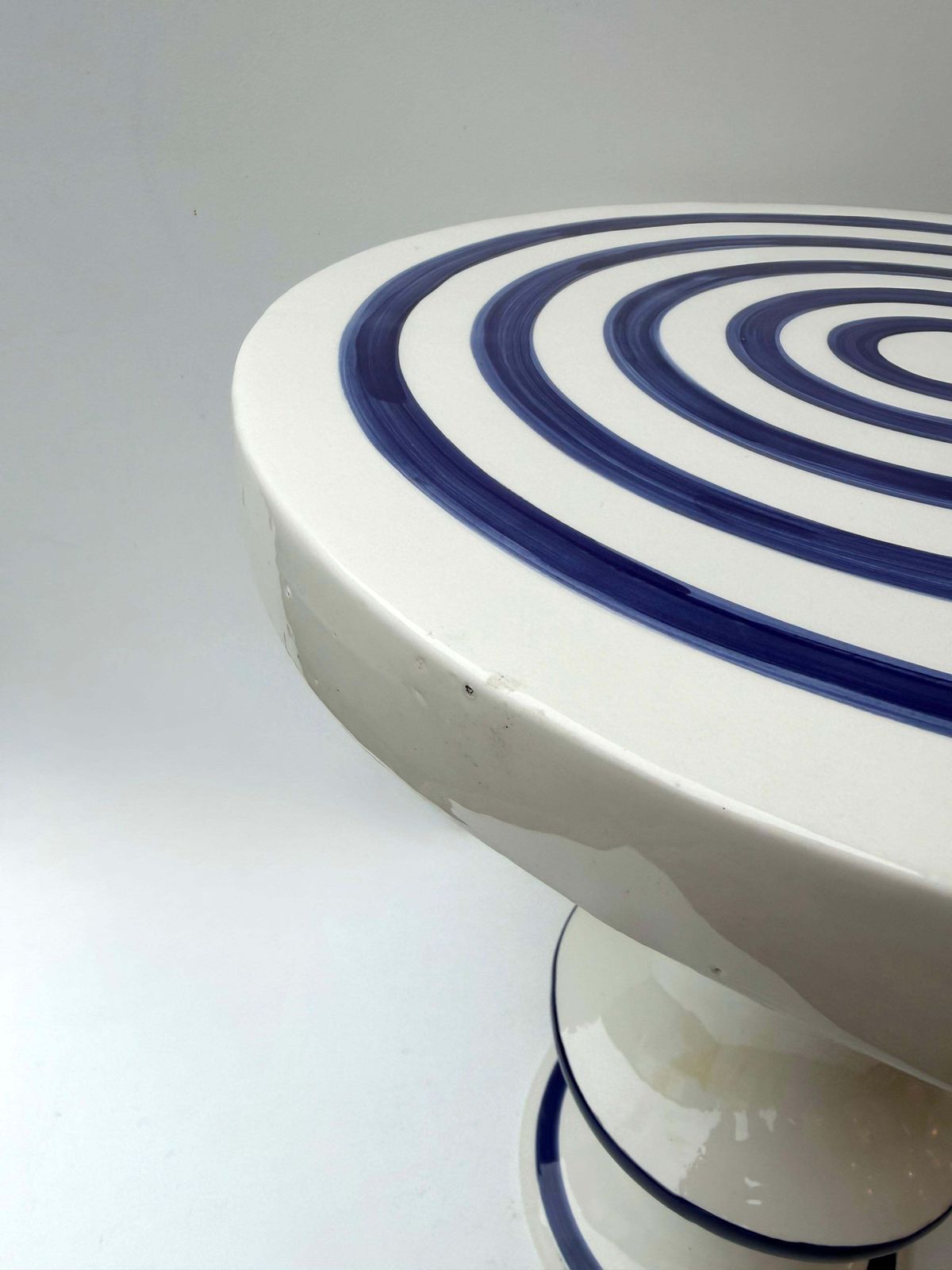 3887.0 Contemporary Pair Of Blue And White Ceramic Stripe Side Tables. Italy photo