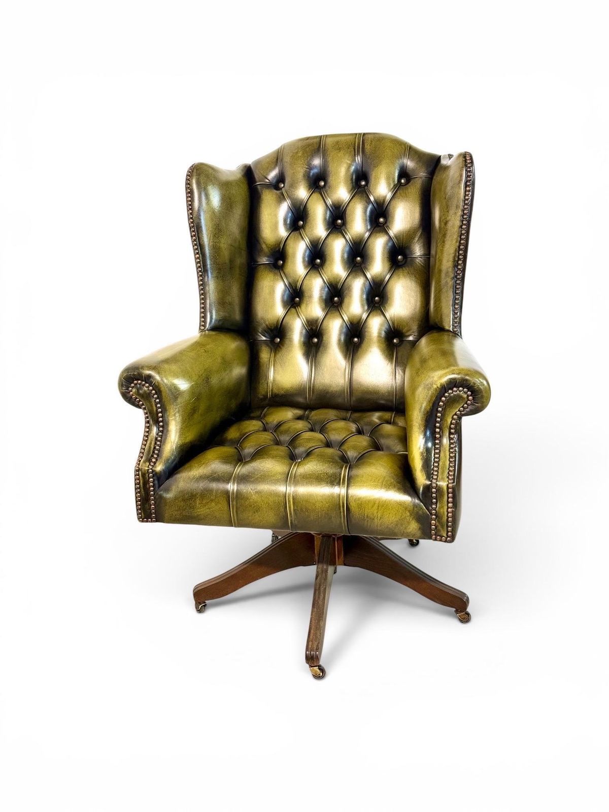 photo vinterior Vintage Chesterfield Style Green Leather Swivel Desk Chair