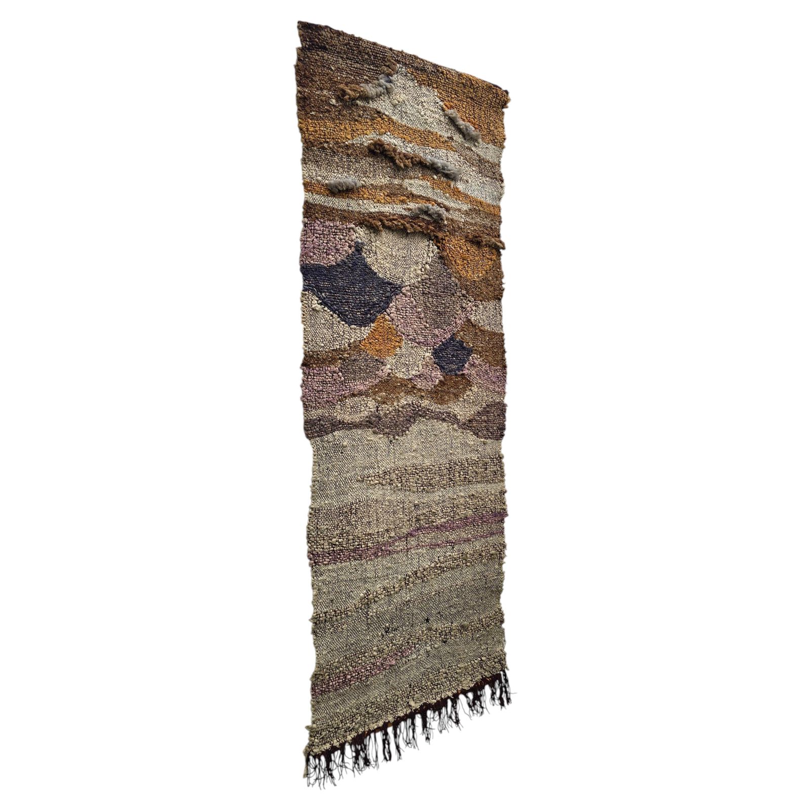 Large 1970s Handwoven Wool Fiber Art Wall Hanging, Sculptural Brutalist Textile photo Art