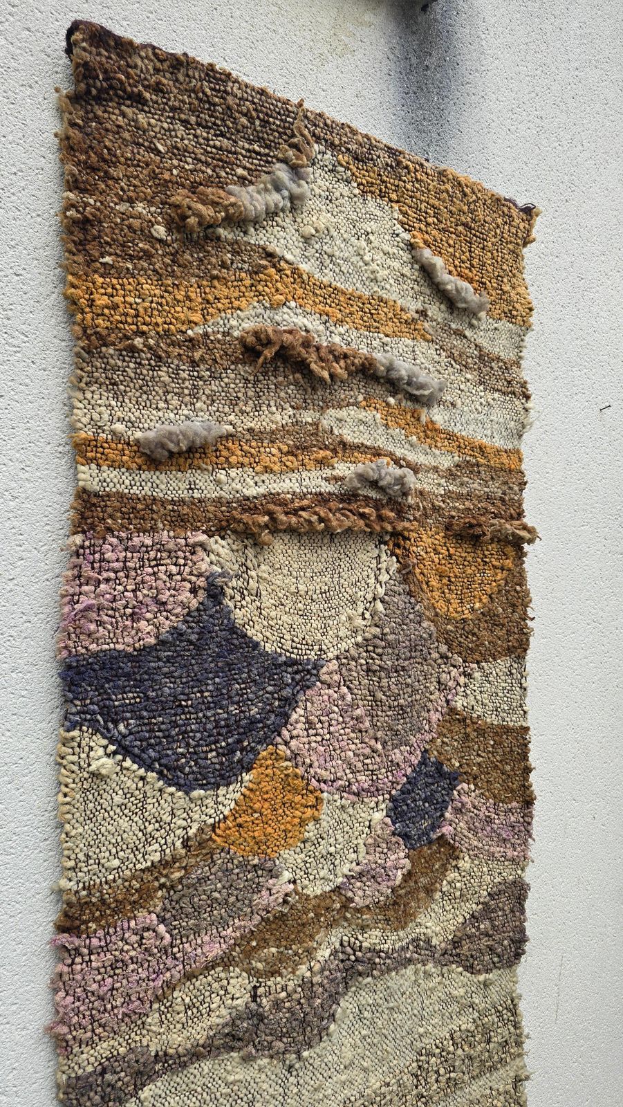 photo vinterior Large 1970s Handwoven Wool Fiber Art Wall Hanging, Sculptural Brutalist Textile