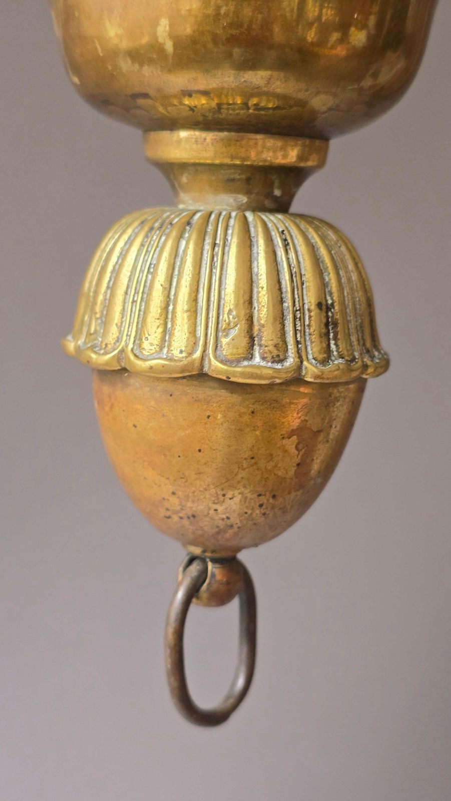 photo furniture Antique Brass Hanging Sanctuary Lamp With Cherub Details, Early 20th Century