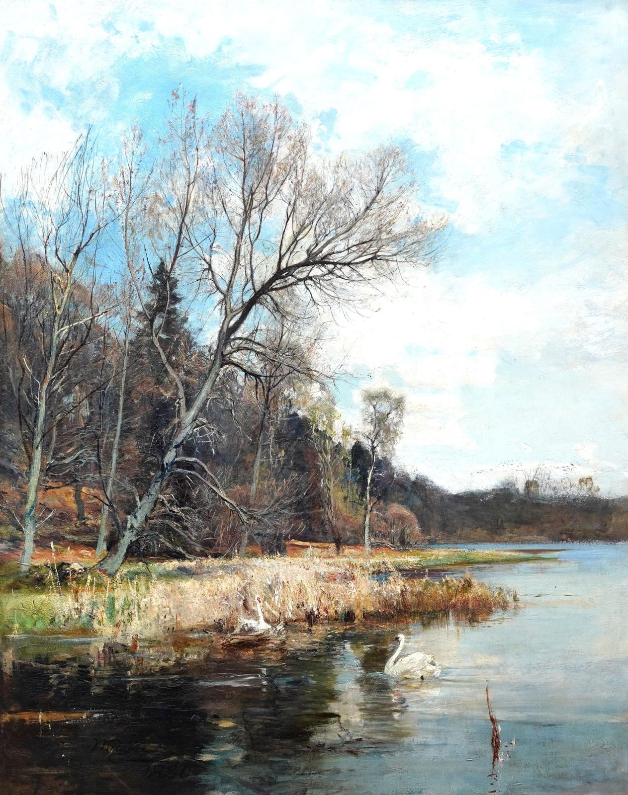 Swans Nest Landscape   British Victorian Impressionist Art Exhib Oil Painting photo furniture