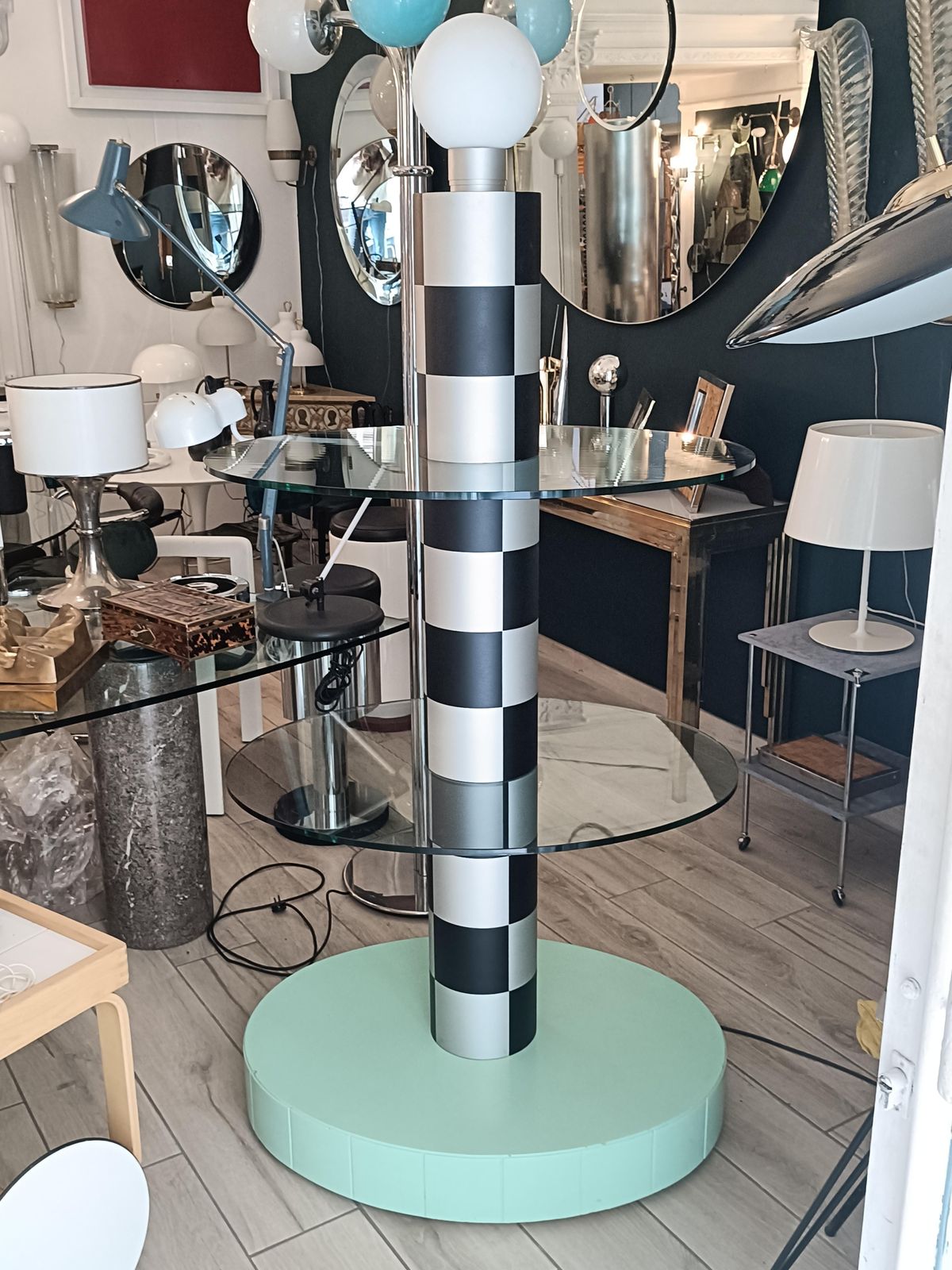 Alessandro Mendini Attr. Memphis Floor Lamp With Glass Shelves, 1970s photo furniture