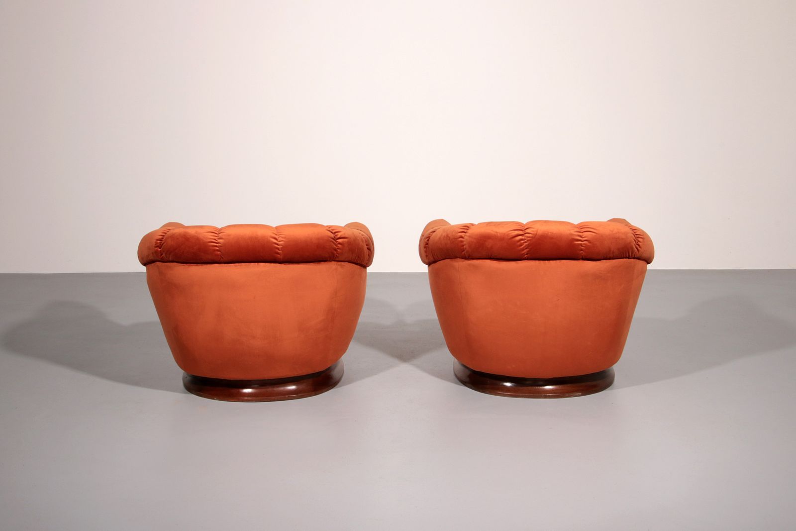 Italian Lounge Chairs From The 1950s In Orange Copper Velvet photo vintage