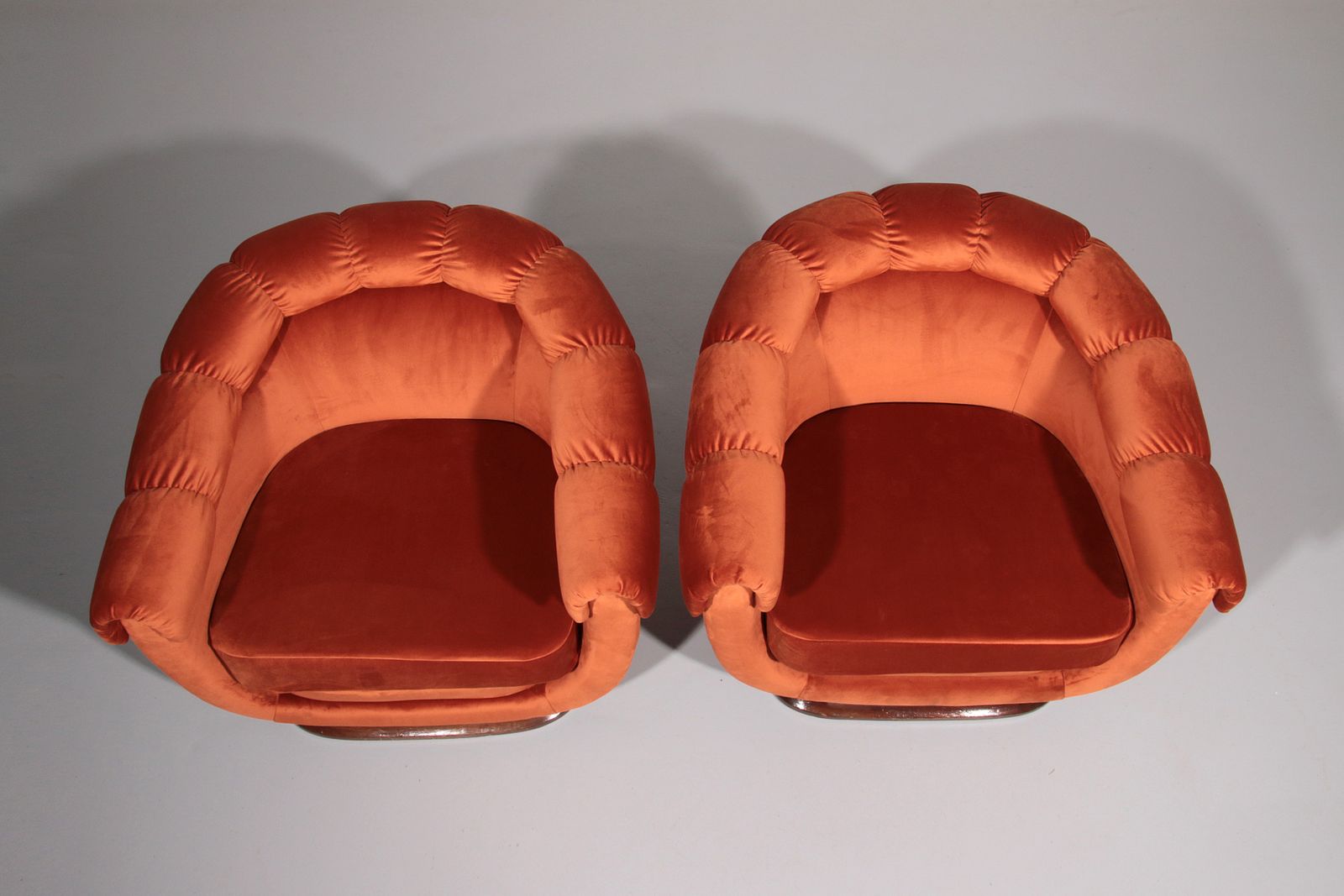 photo for sale Italian Lounge Chairs From The 1950s In Orange Copper Velvet