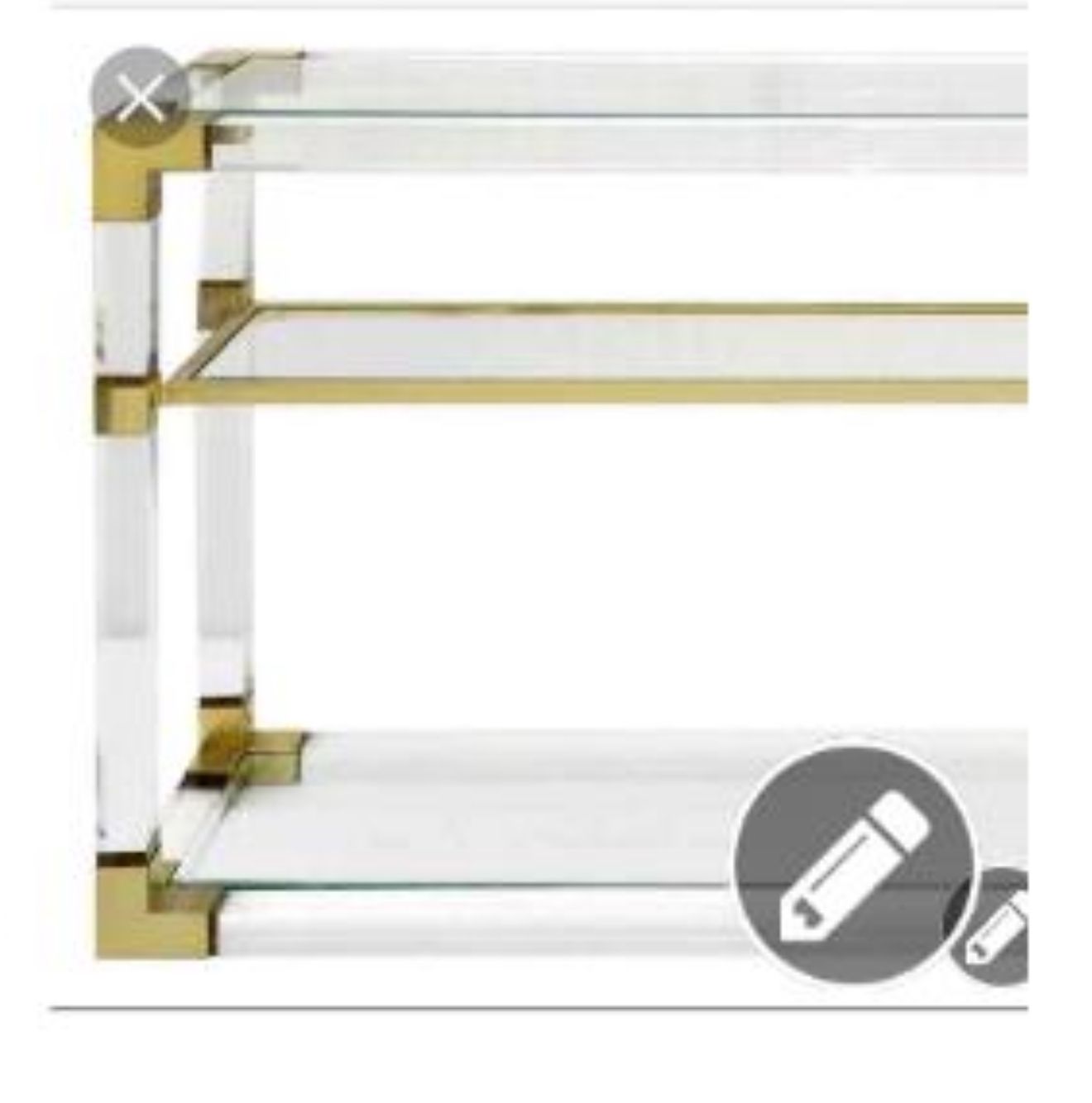Midcentury Andrew Martin Lucite, Brass & Glass Side Table Three Glass Shelves Stunning Design photo for sale