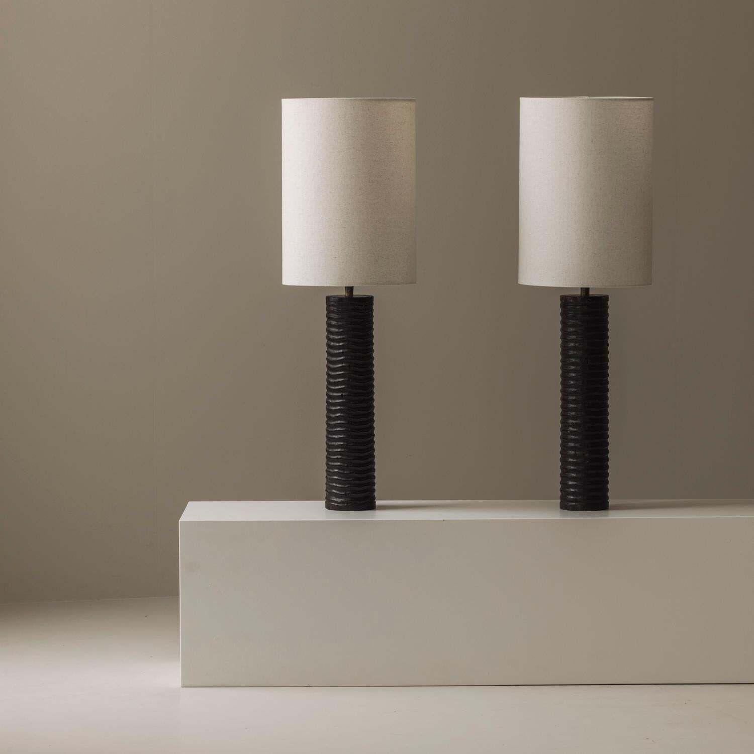 Elegant Pair Of French Wooden Carved Table Lamps From The 1970s.