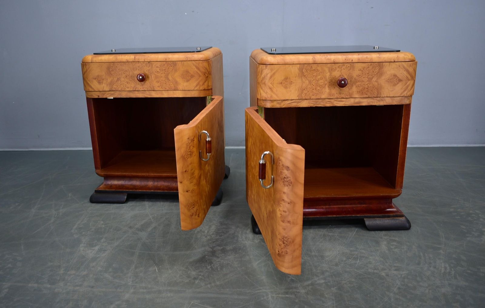 1938s Pair Of Art Deco Bedside Tables, Czechoslovakia photo vintage