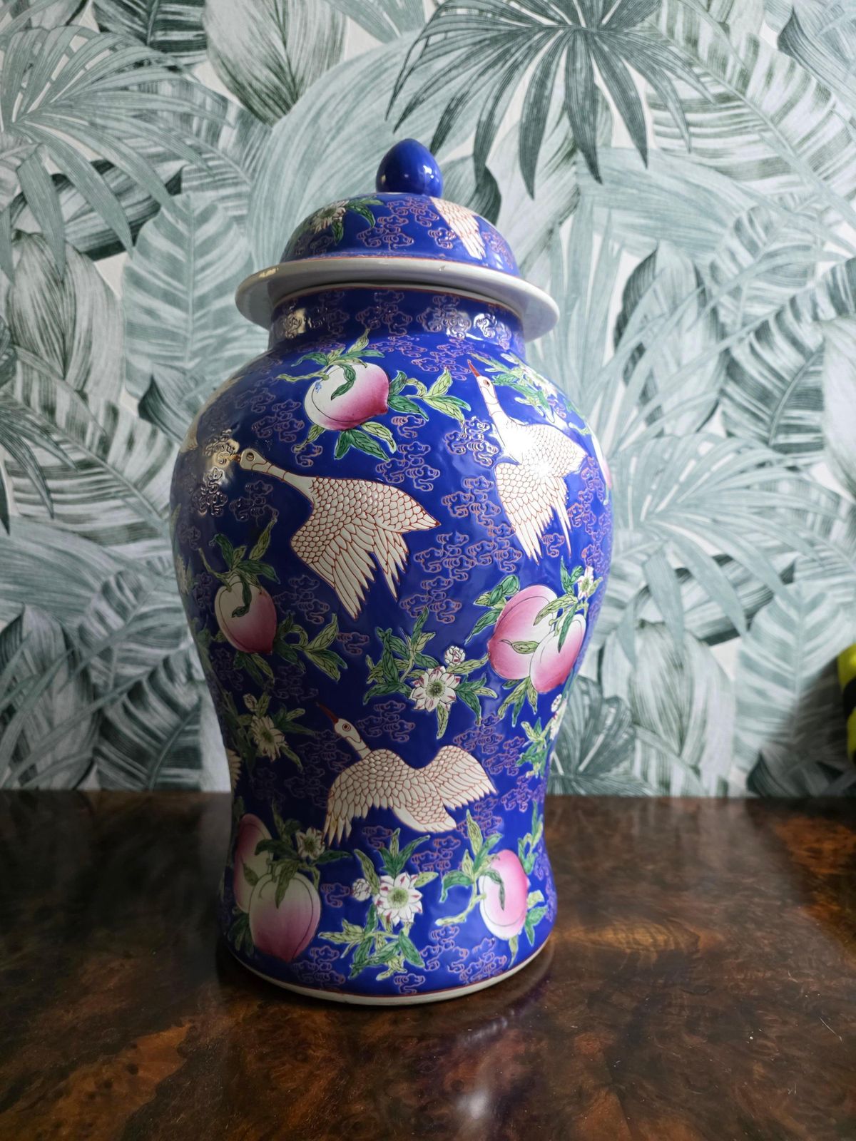 Large Blue Decorative Vase With Flowers And Storks China 1950s photo 1016.0