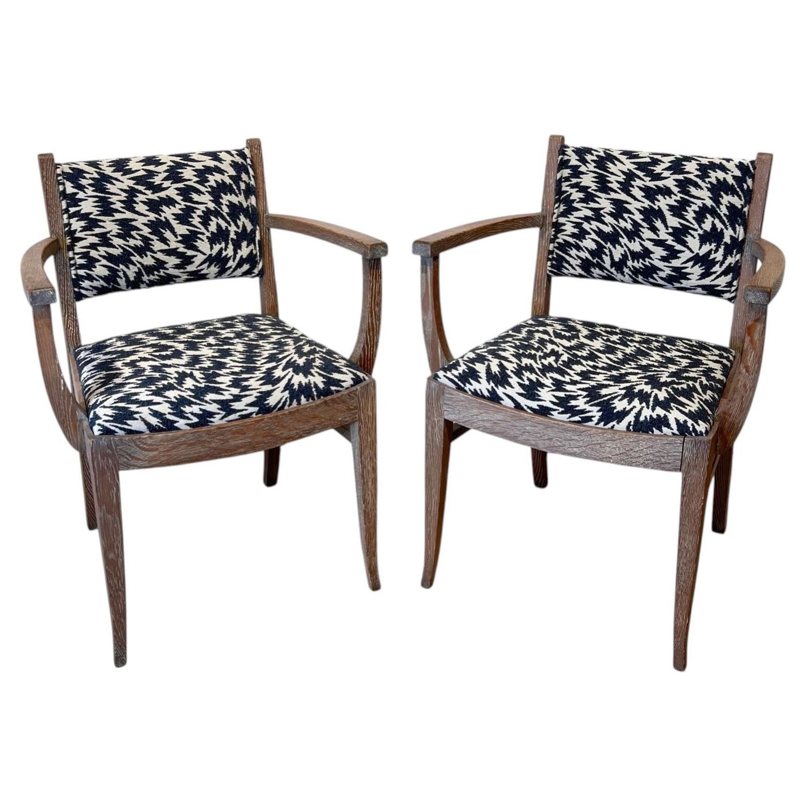 Pair Of Art Deco Armchairs, De Coene Frères, Limed Oak, Belgium Circa 1935
