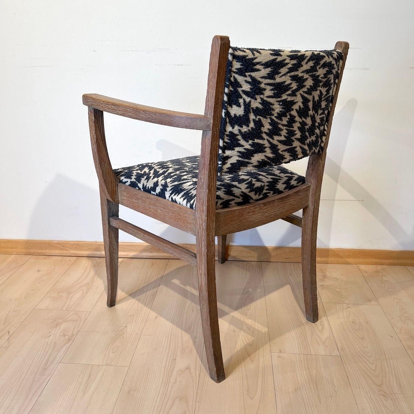 photo buy Pair Of Art Deco Armchairs, De Coene Frères, Limed Oak, Belgium Circa 1935