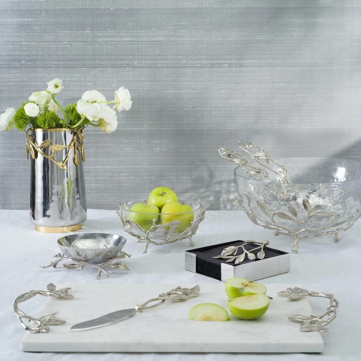 Pair Of Contemporary Silver And Gold Metal Laurel Vase photo for sale