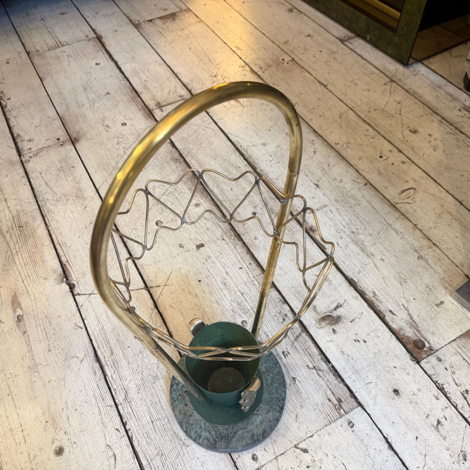 1950s Mid Century Modern Brass And Marble Umbrella Stand, Gio Ponti Style photo for sale