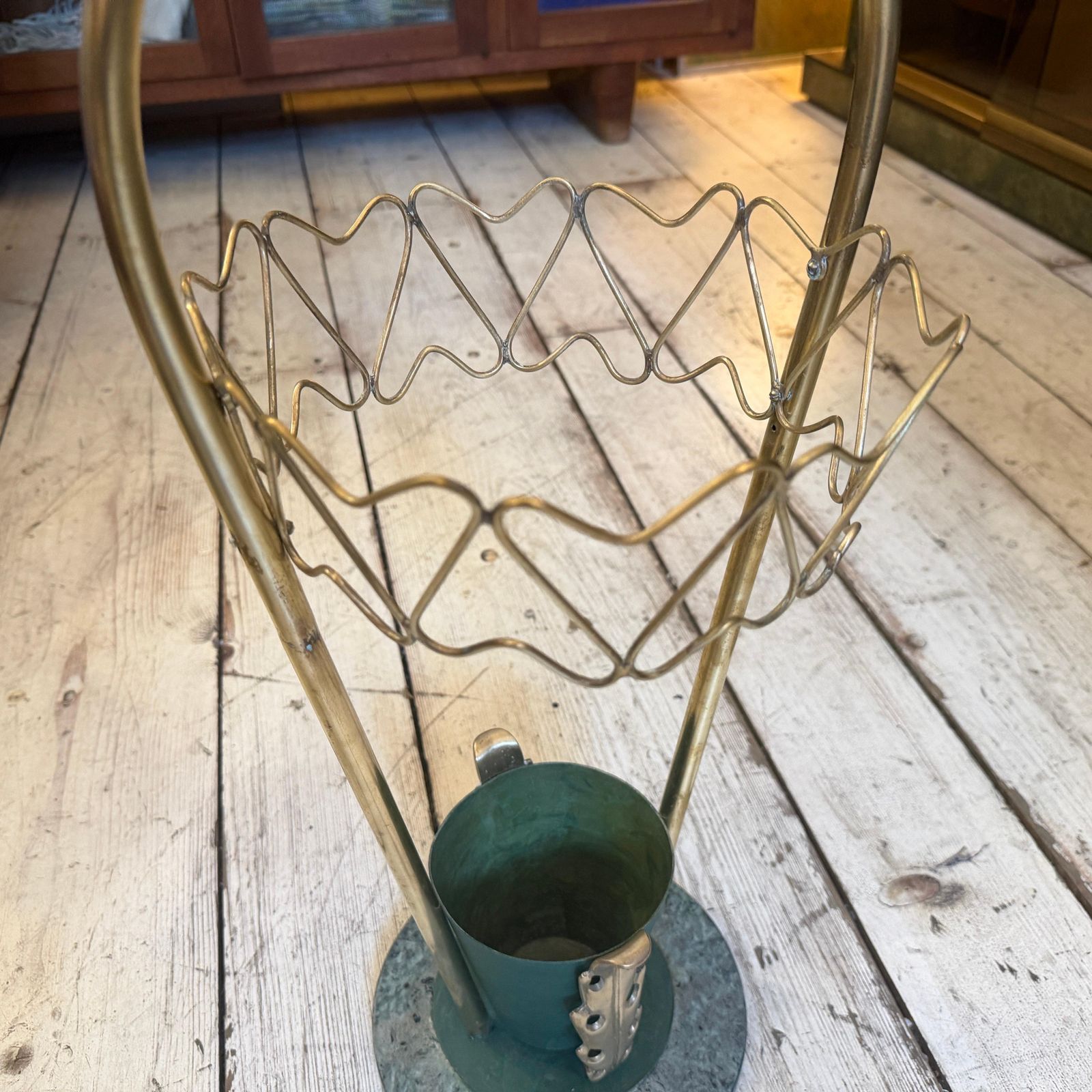 1950s Mid Century Modern Brass And Marble Umbrella Stand, Gio Ponti Style photo vintage