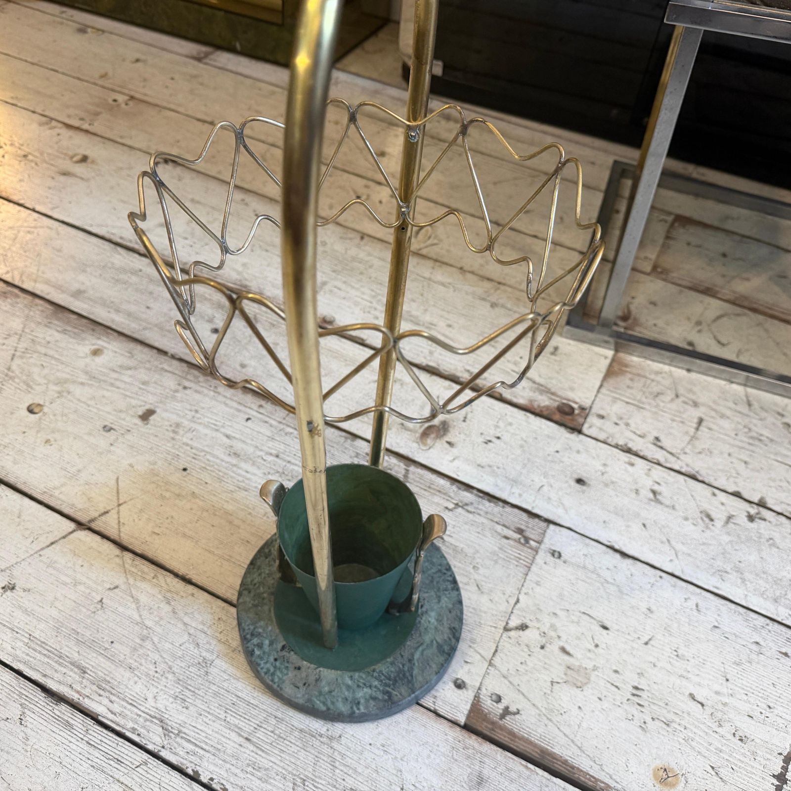 Home Decor 1950s Mid Century Modern Brass And Marble Umbrella Stand, Gio Ponti Style photo