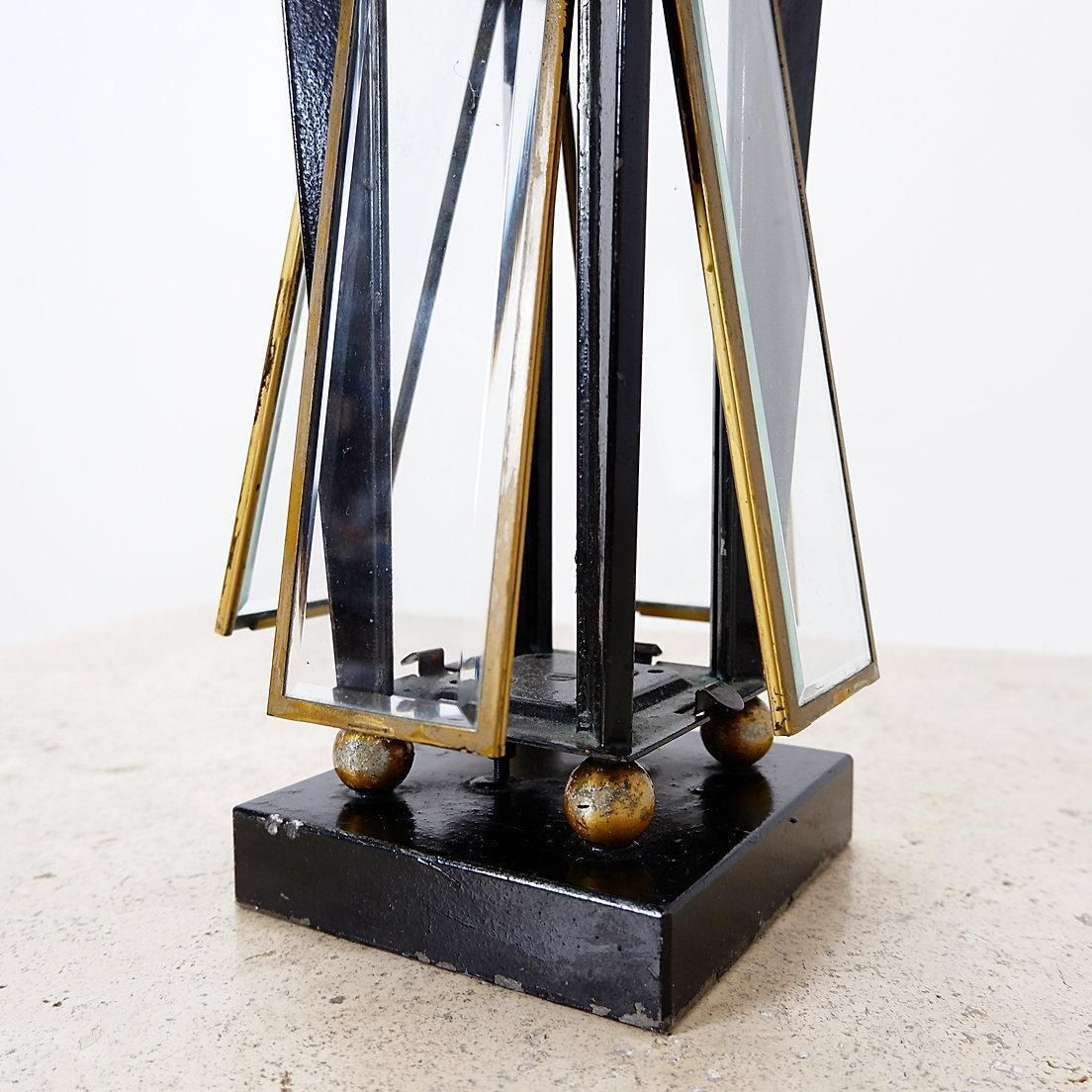 Mid 20th Century Wooden Memorial Lantern With Antique Brass & Glass photo vintage