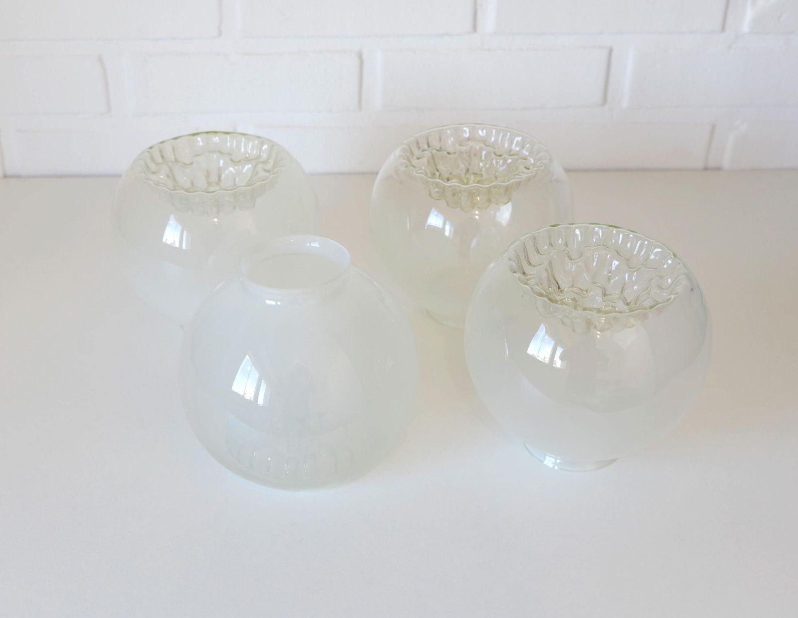 Set Of 4 Vintage Italian Art Glass Lamp Shades | Murano Style Hand Blown Glass Globes | Mcm Lighting Replacement Shades | 17 Cm photo furniture