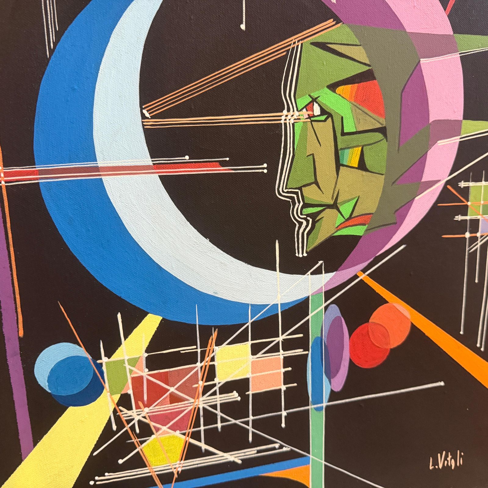 A 1980s Kandinsky Style Futurist Abstract Italian Oil Painting By Libero Vitali photo 810.0