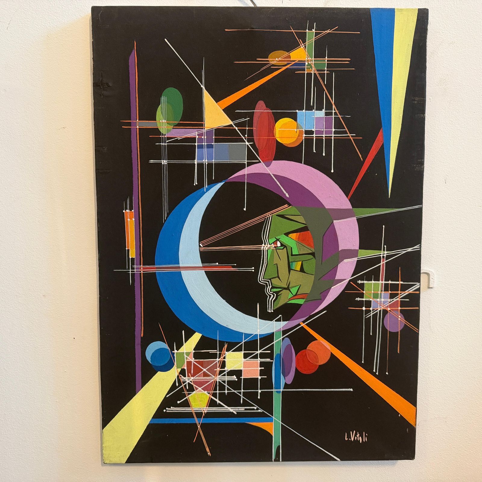 photo for sale A 1980s Kandinsky Style Futurist Abstract Italian Oil Painting By Libero Vitali