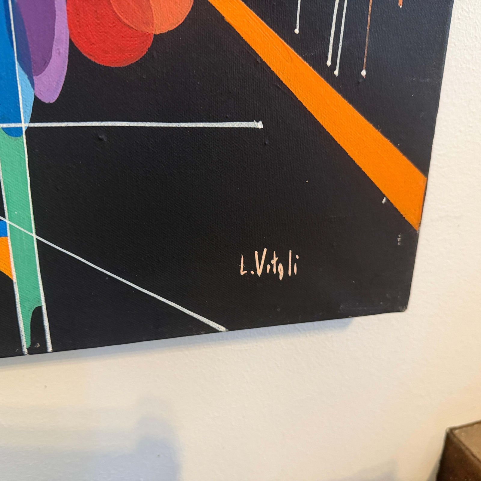 Art A 1980s Kandinsky Style Futurist Abstract Italian Oil Painting By Libero Vitali photo