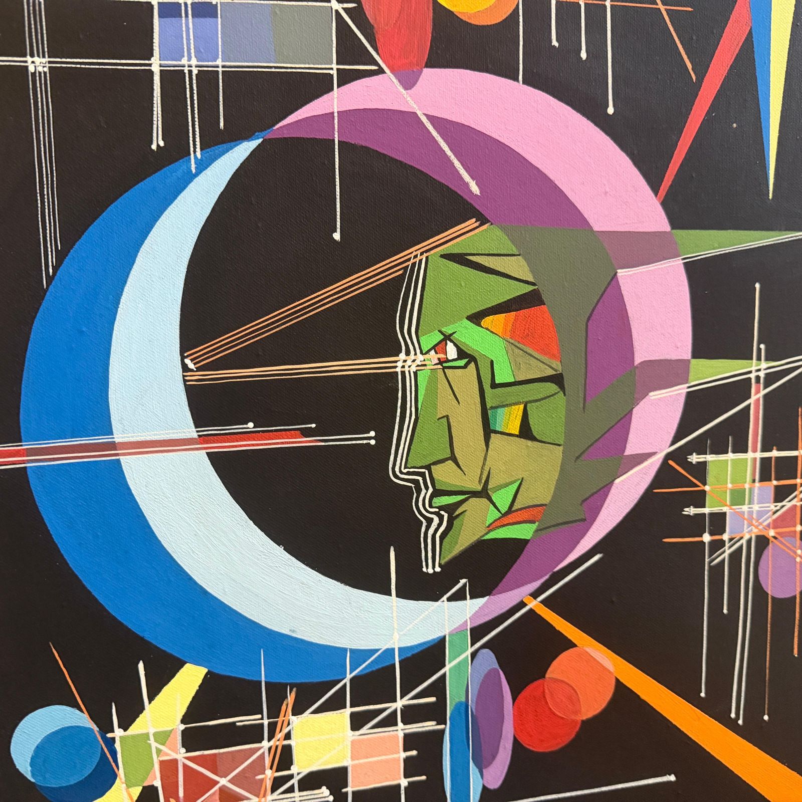 810.0 A 1980s Kandinsky Style Futurist Abstract Italian Oil Painting By Libero Vitali photo