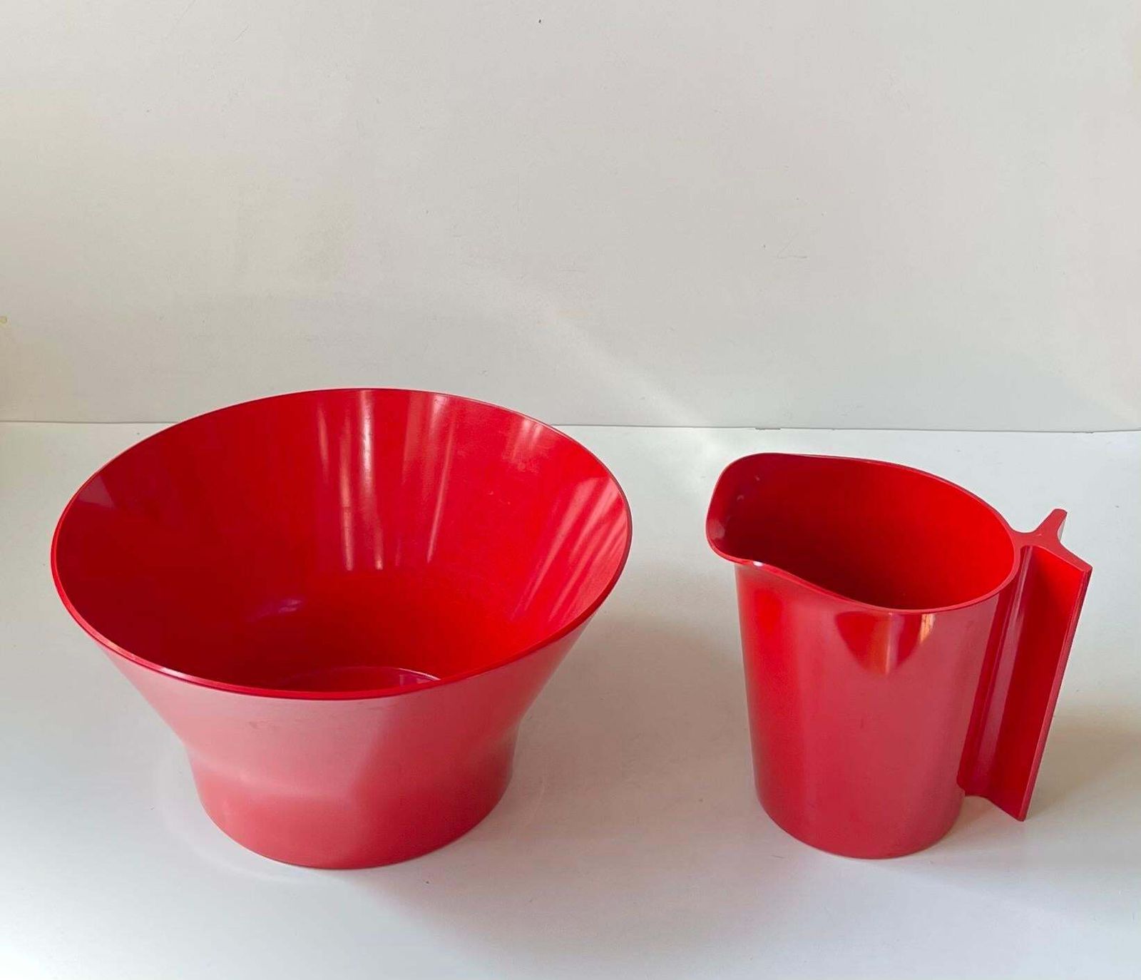 Vintage rode melamine schaal & kan van Henning Koppel voor T. Ørskov photo furniture