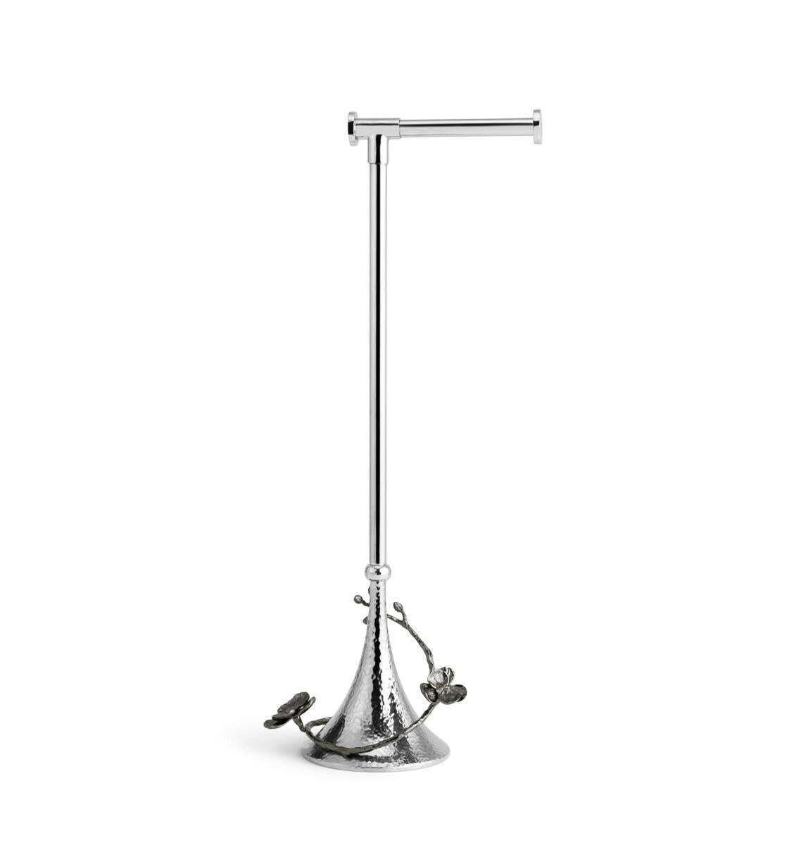 Set Of 3 White Orchid Toilet Paper Stands In Stainless Steel And Nickel photo for sale