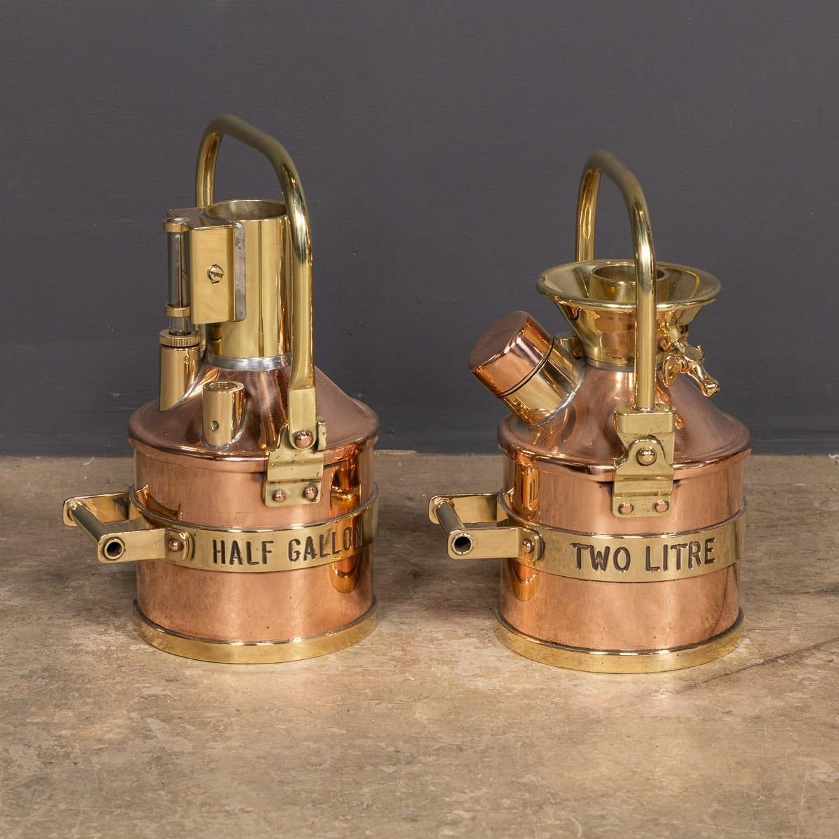Vintage 20th Century English Pair Of Polished Checkpump Petrol Canisters C.1970 photo for sale