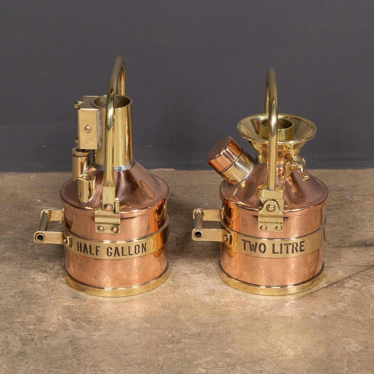 Vintage 20th Century English Pair Of Polished Checkpump Petrol Canisters C.1970 photo Home Decor