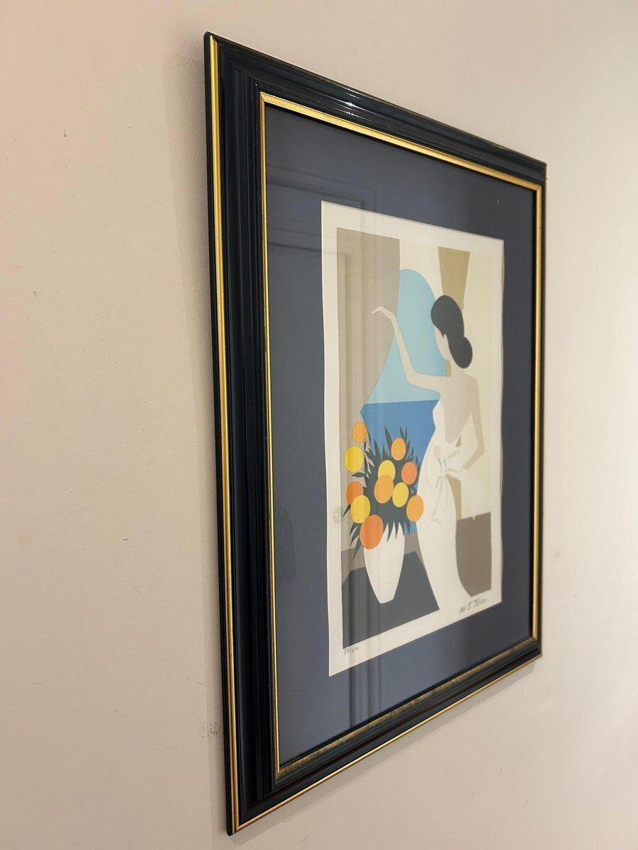 Maria Theresa Torres, Female Figure With Flowers, 1980s, Lithograph photo vintage