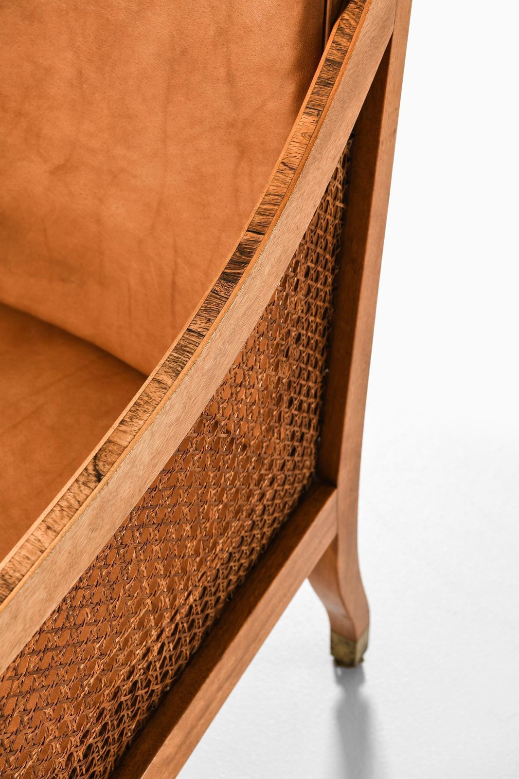 Pair Of Bergère Armchairs In Cane, Leather & Mahogany By Kaare Klint, 1931 photo for sale