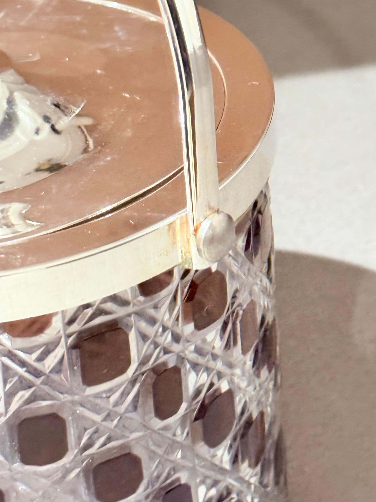 photo furniture Vintage Cut Crystal Biscuit Box / Ice Bucket With Silver Plated Lid And Handle