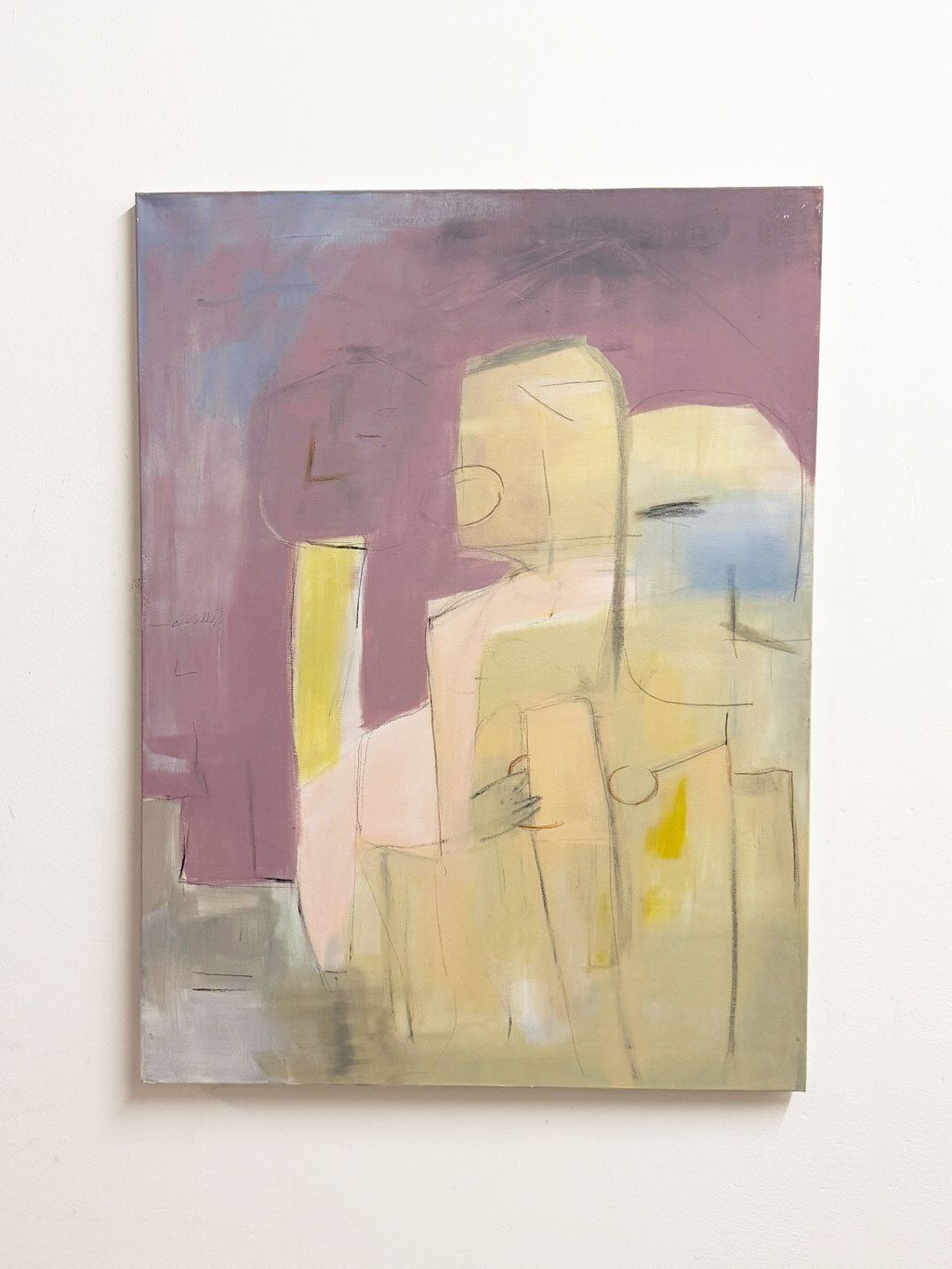 Large Mid Century Abstract Figurative Signed Mauve Painting On Canvas photo for sale