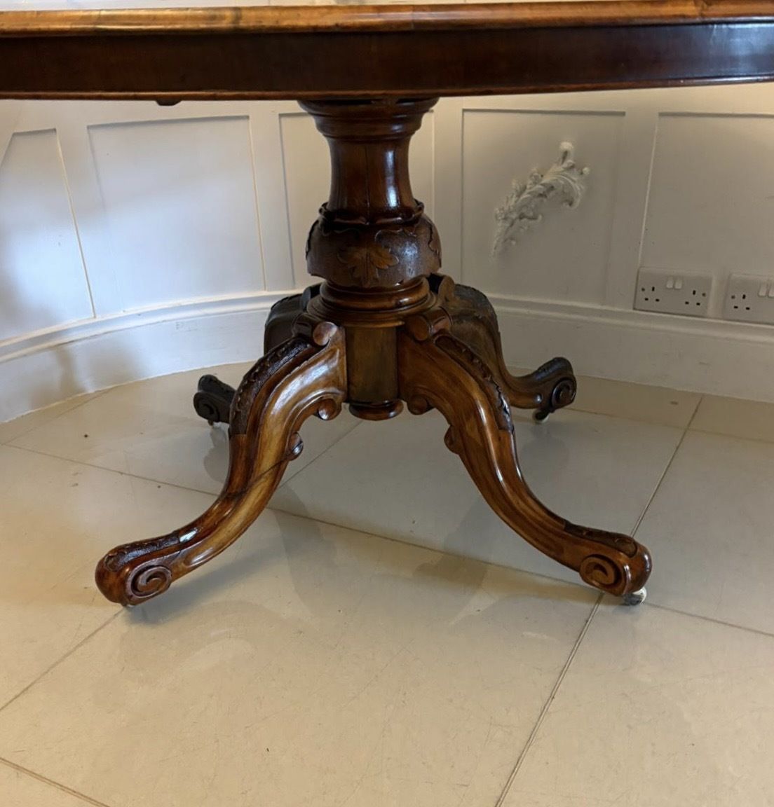 photo for sale Antique 19th Century Burr Walnut Oval Centre Dining Table 6 Seater Tilt Top