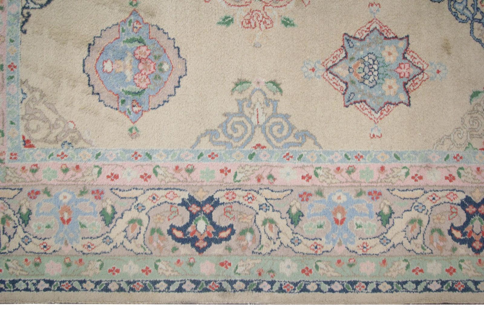 Tapis d'orient beige inspiré de Ziegler, tapis de salon fait main photo Textiles
