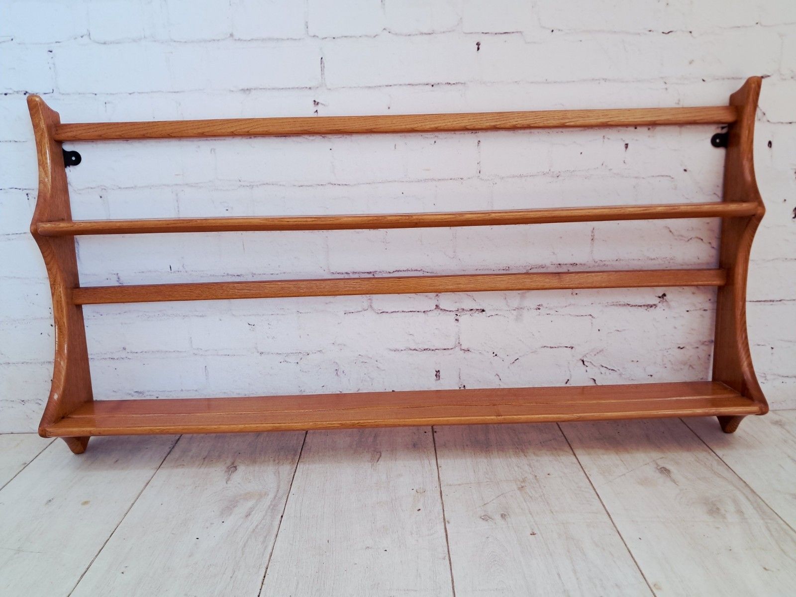 Ercol Windsor Plate Rack Wall Shelf Light Elm Country Mid Century 1970s photo vintage