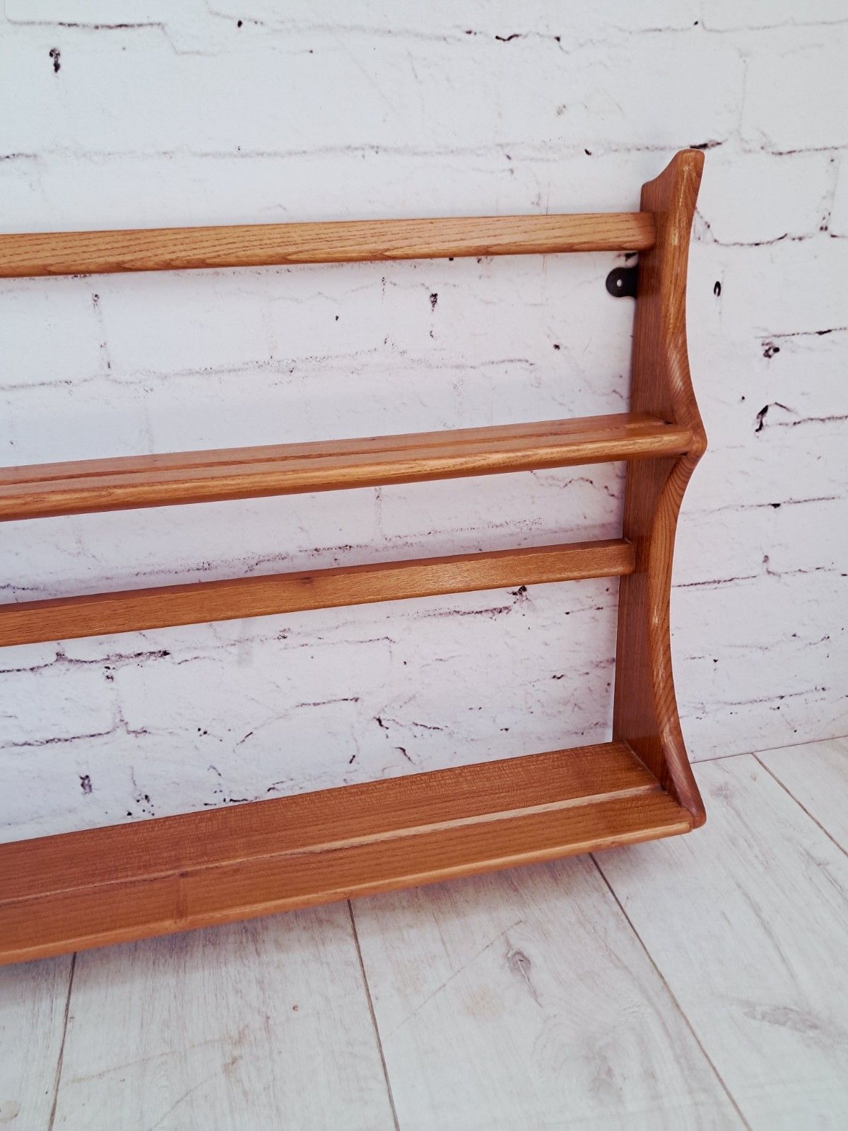 175.0 Ercol Windsor Plate Rack Wall Shelf Light Elm Country Mid Century 1970s photo