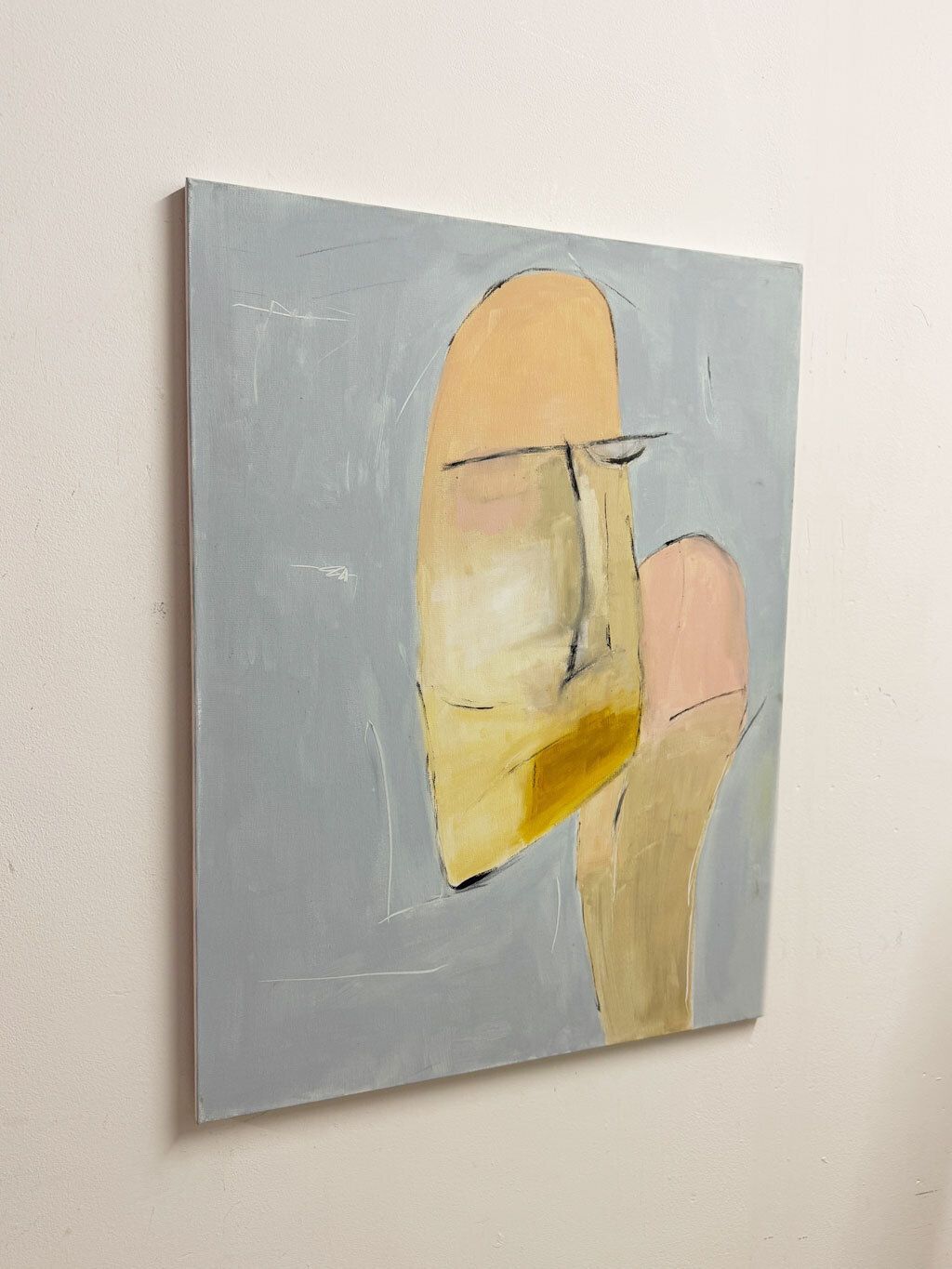 Large Mid Century Abstract Signed Portrait Canvas Painting photo furniture