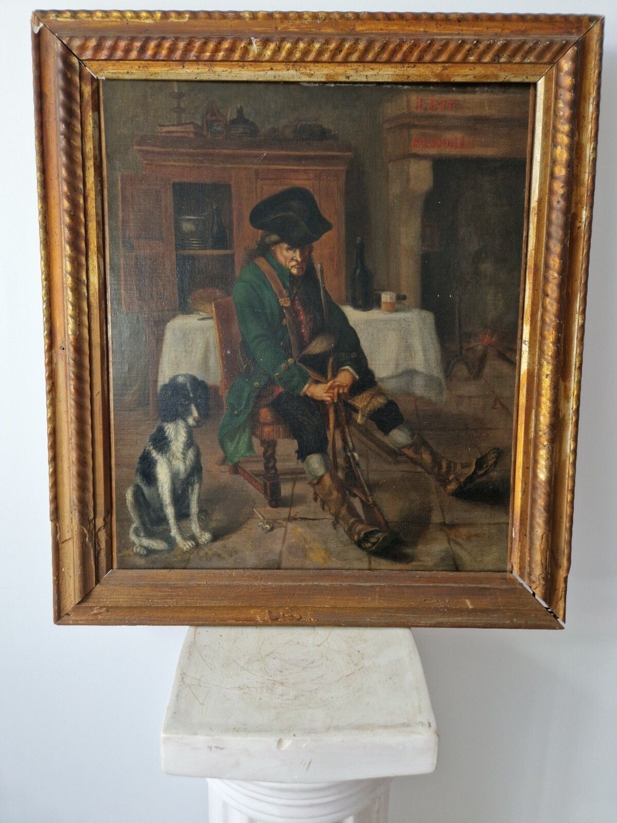 photo vintage Antique French Oil Painting Stop At The Inn By Verylnde
