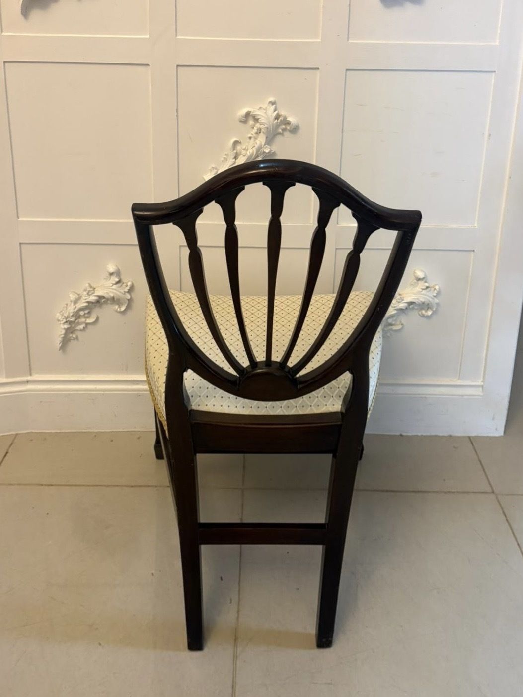 photo buy Antique English Early 20th Century Maple & Co Mahogany Shield Back Dining Chairs Set Of 10