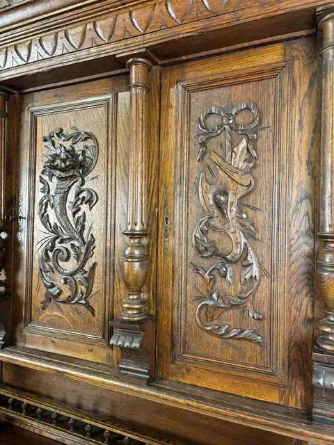 photo for sale 19th Century French Renaissance Style Carved Oak Buffet Sideboard