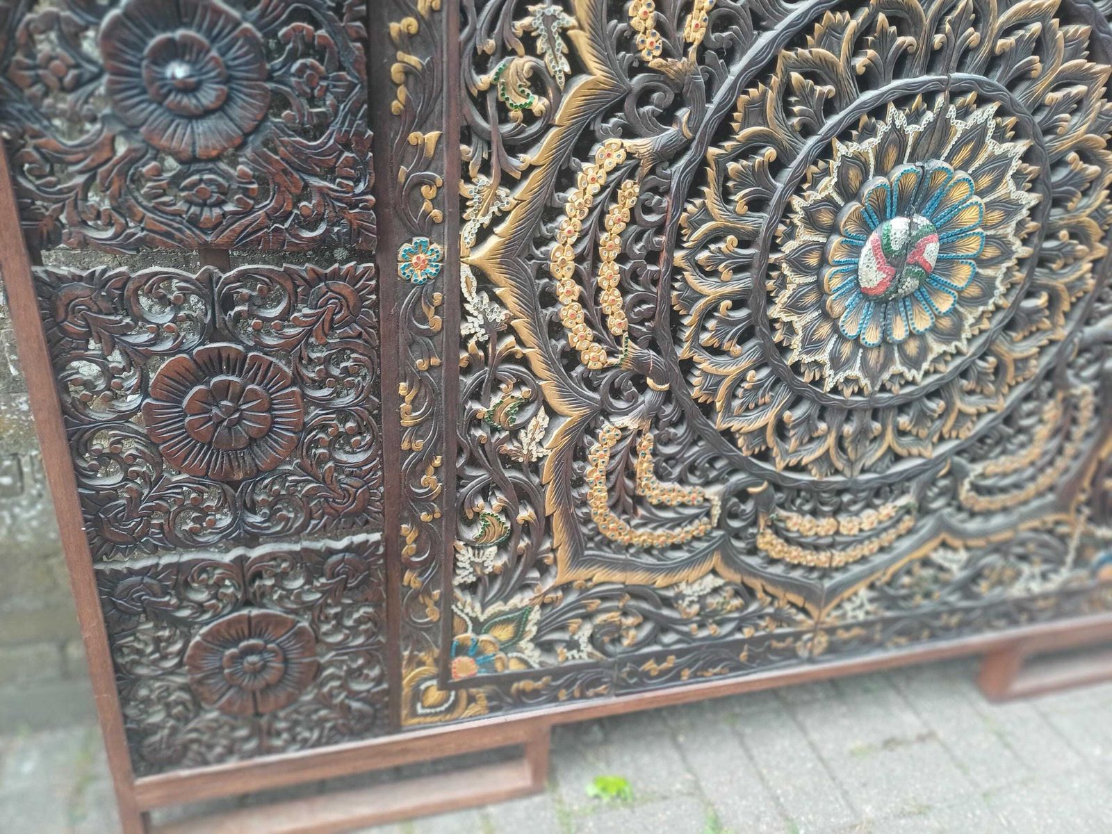 Enormous Large Hand Carved Oriental Hardwood Screen Panel Mandala Wall Art Floral Room Divider Boho Moroccan Indian Decor Free Hand Delivery photo vinterior