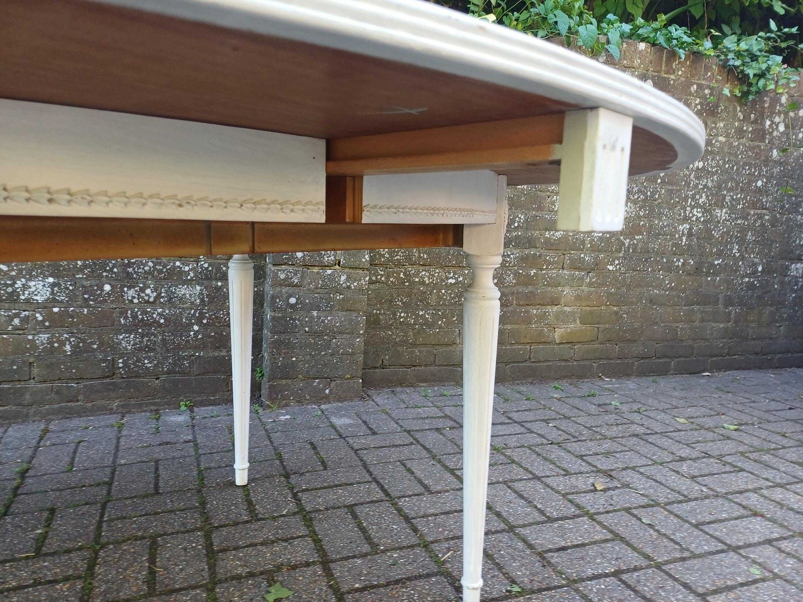 photo buy Vintage French Style Extending Dining Table And Four Upholstered Dining Chairs Painted White 1960s Beech Wood Suite Free Hand Delivery