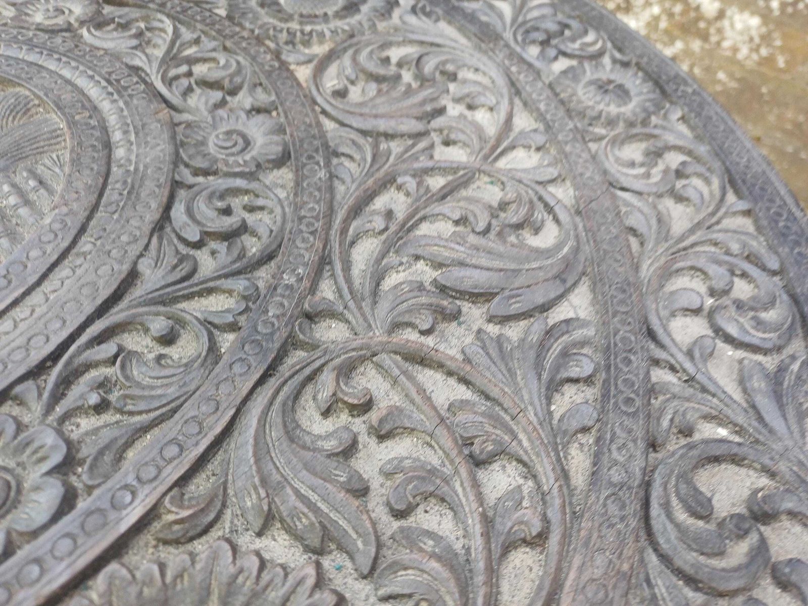 photo for sale Victorian Deeply Hand Carved Ornate Round Elephant Table Heavy Hardwood Indian Sumptuous Quality Age Worn Free Hand Delivery