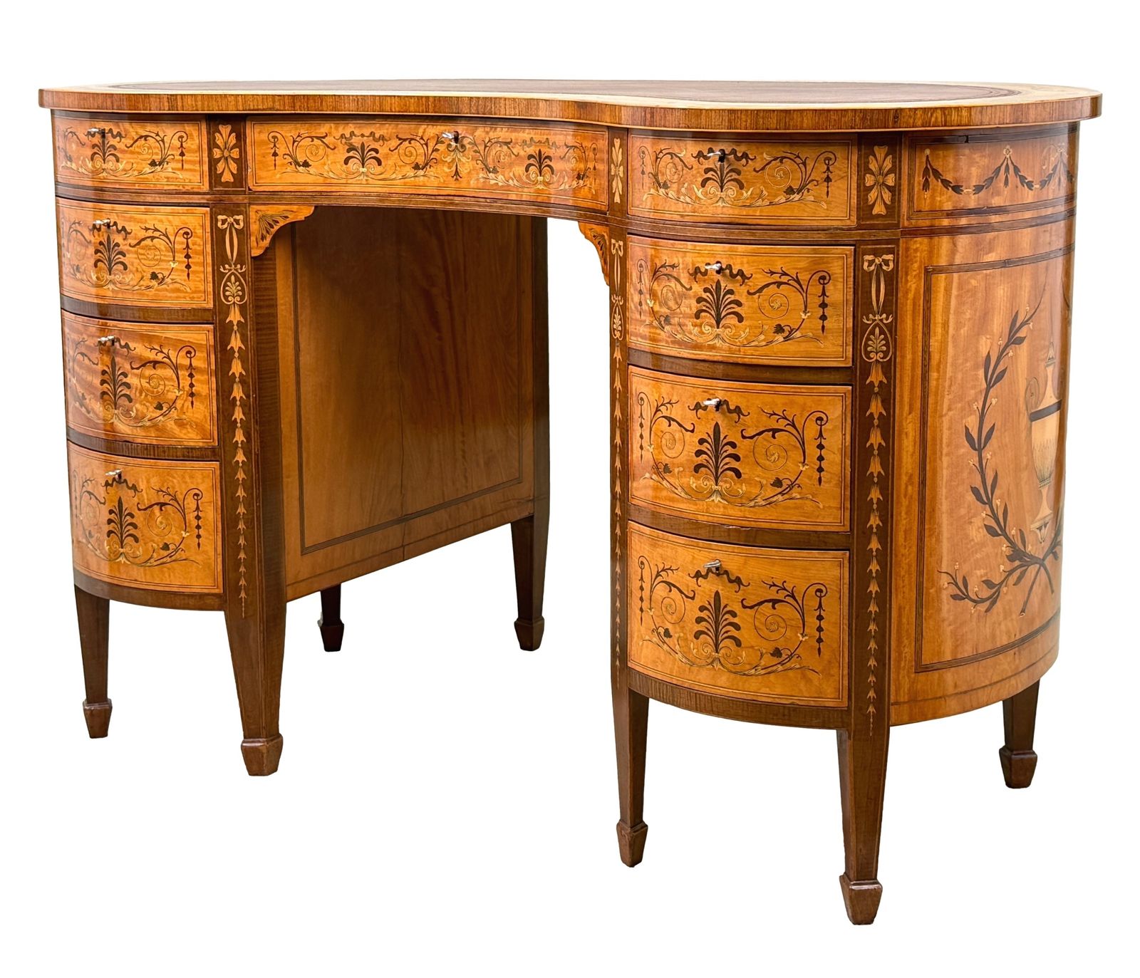 Late 19th Century Satinwood Kidney Shaped Desk By Edwards & Roberts (England, Circa 1890)