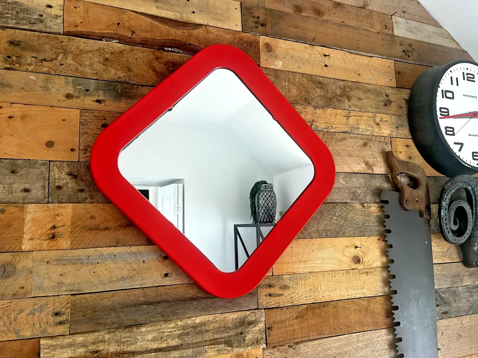 295.0 Mid Century 60's Space Age Red Pop Art Wall Mirror Habitat Conran Italian Style photo