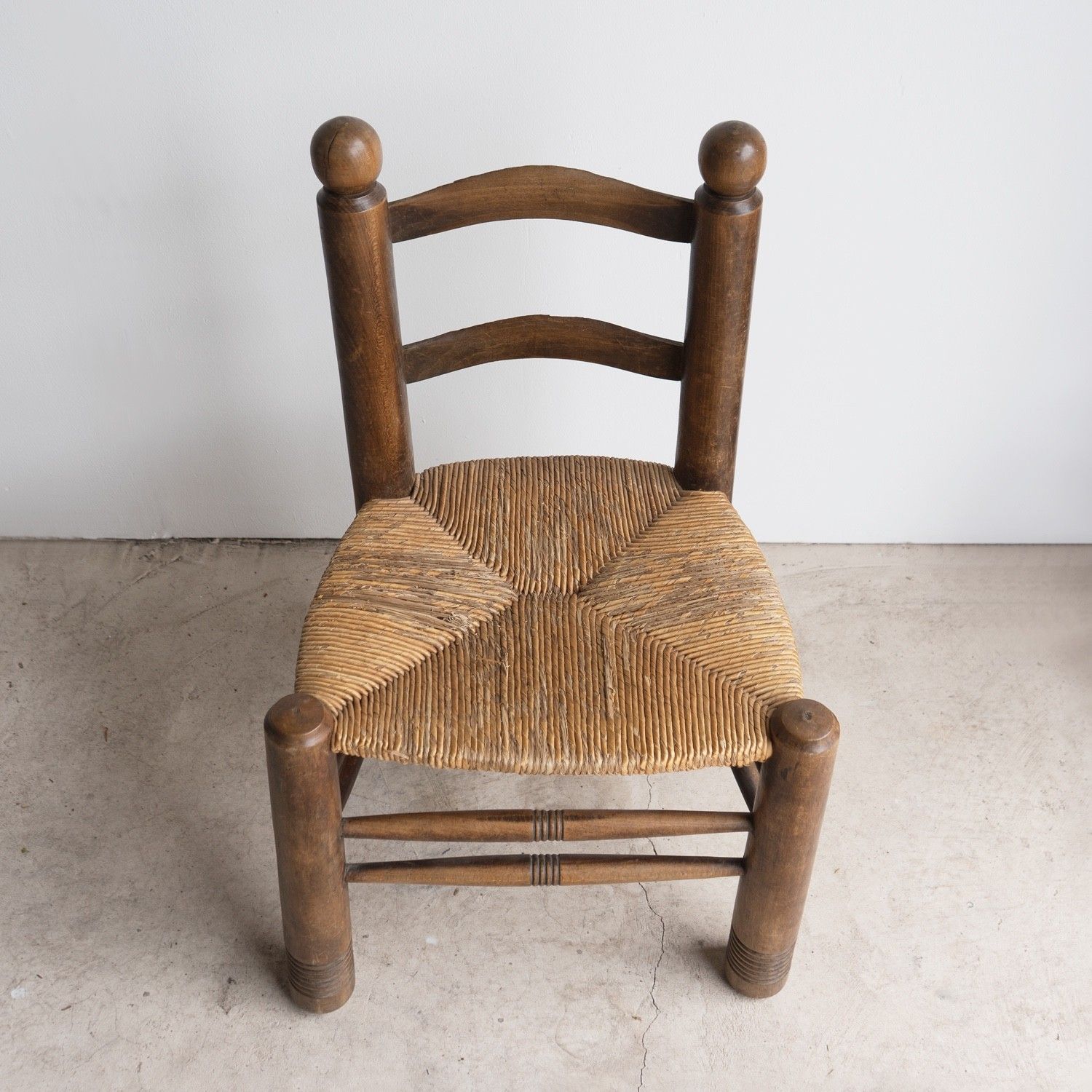 Vintage French Brutalist Oak And Rush Seat Chair By Charles Dudouyt, 1940s photo 715.0