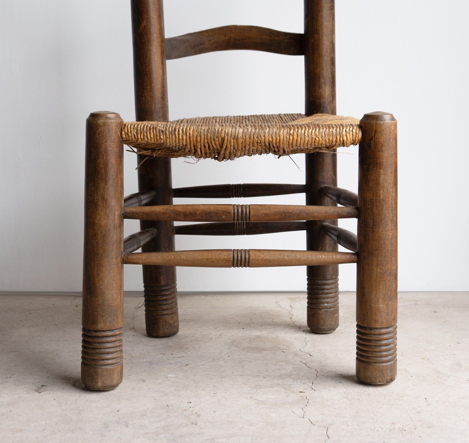 Vintage French Brutalist Oak And Rush Seat Chair By Charles Dudouyt, 1940s photo buy