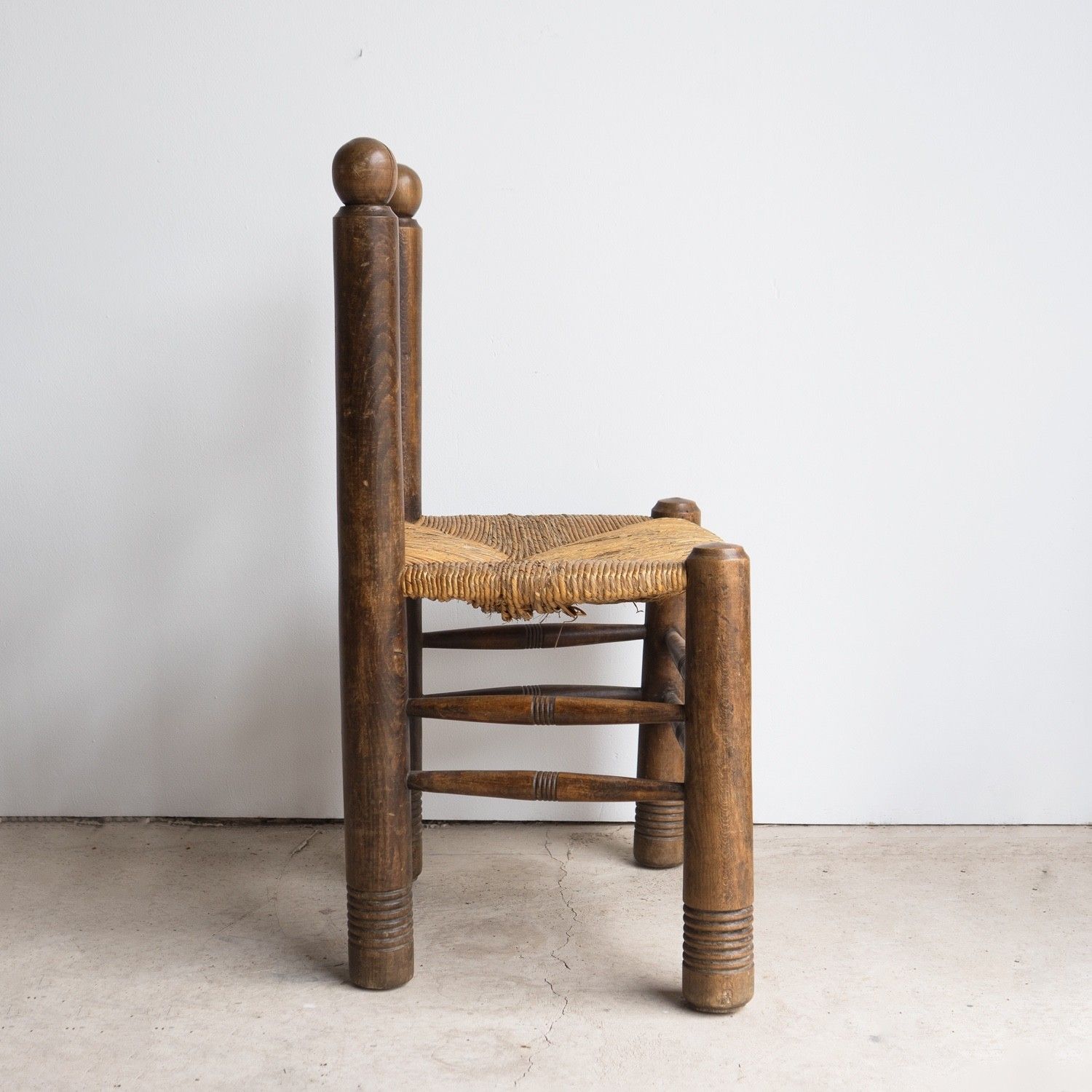 photo furniture Vintage French Brutalist Oak And Rush Seat Chair By Charles Dudouyt, 1940s